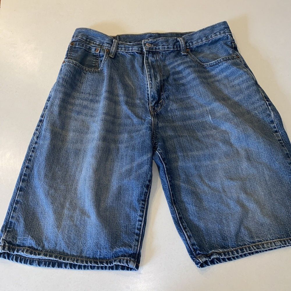 Vintage 90s Levis‎ Shorts Mens 36 Blue Denim Jorts 569 Red Tab Loose Fit Flaw